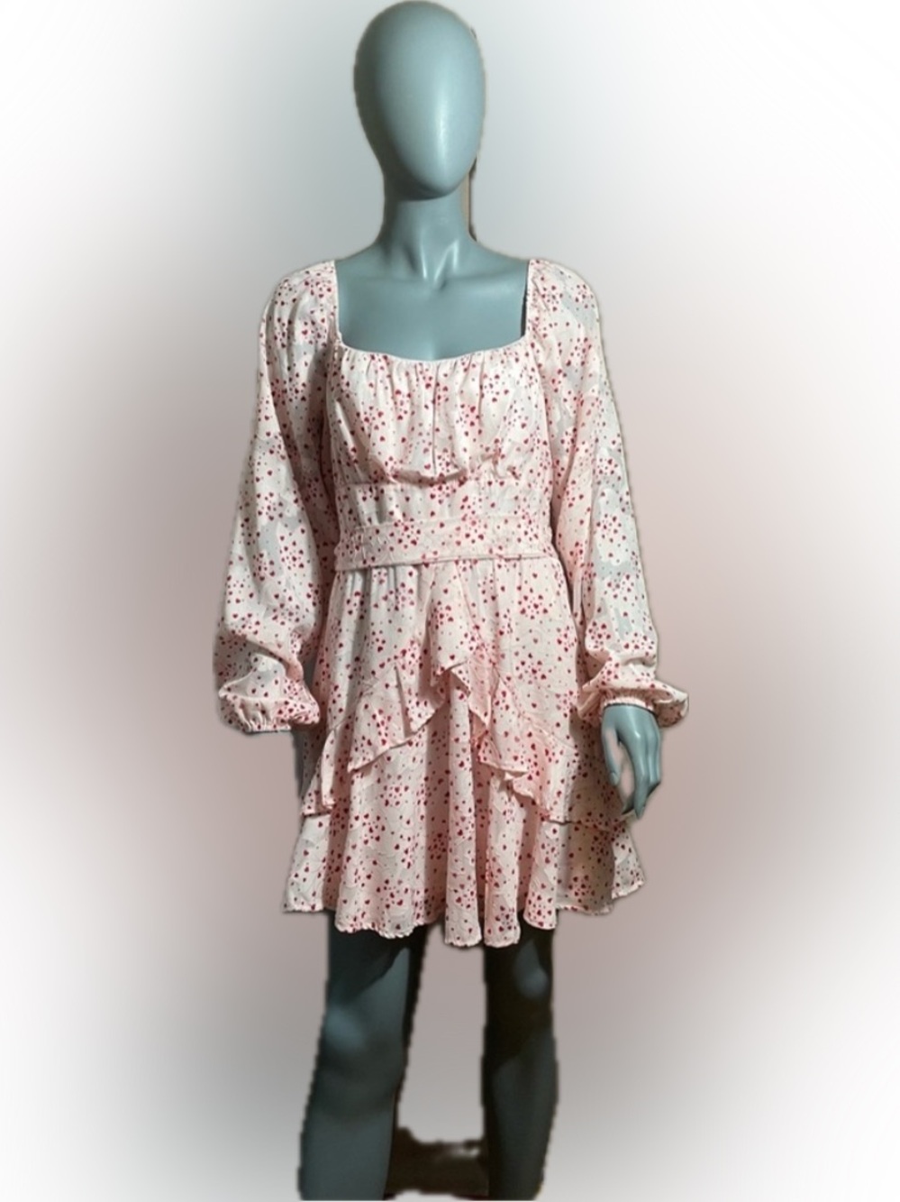 Blue Rain XL Allie Mini Heart Pink Dress Long Sleeve & Ruffle GUC